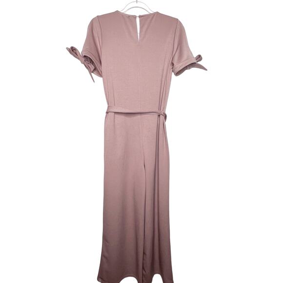 &MERCI Button Front Jumpsuit V-Neck Short Sleeve Belted Wide Leg Pink Size Small - Picture 2 of 10